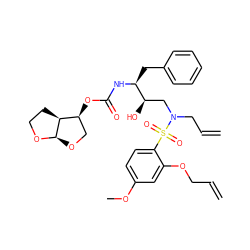 C=CCOc1cc(OC)ccc1S(=O)(=O)N(CC=C)C[C@@H](O)[C@H](Cc1ccccc1)NC(=O)O[C@H]1CO[C@H]2OCC[C@@H]12 ZINC000049710431