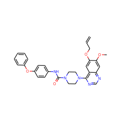 C=CCOc1cc2c(N3CCN(C(=O)Nc4ccc(Oc5ccccc5)cc4)CC3)ncnc2cc1OC ZINC000013528683