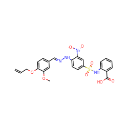 C=CCOc1ccc(C=NNc2ccc(S(=O)(=O)Nc3ccccc3C(=O)O)cc2[N+](=O)[O-])cc1OC ZINC000254866658