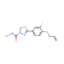 C=CCOc1ccc(C2=N[C@H](C(=O)NO)CO2)cc1F ZINC000013474900