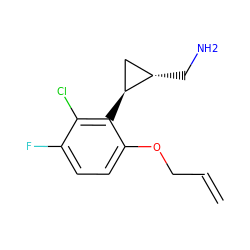 C=CCOc1ccc(F)c(Cl)c1[C@H]1C[C@@H]1CN ZINC000653700487