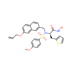 C=CCOc1ccc2ccc(CN([C@H](Cc3cccs3)C(=O)NO)S(=O)(=O)c3ccc(OC)cc3)cc2c1 ZINC000028235702