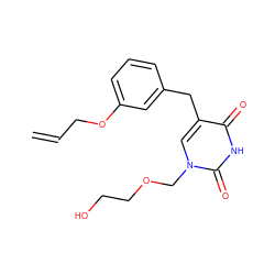 C=CCOc1cccc(Cc2cn(COCCO)c(=O)[nH]c2=O)c1 ZINC000013743503