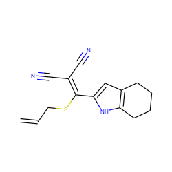 C=CCSC(=C(C#N)C#N)c1cc2c([nH]1)CCCC2 ZINC000004893012