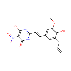 C=CCc1cc(/C=C/c2nc(O)c([N+](=O)[O-])c(=O)[nH]2)cc(OC)c1O ZINC000013571189