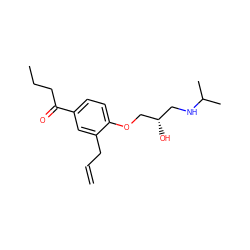 C=CCc1cc(C(=O)CCC)ccc1OC[C@@H](O)CNC(C)C ZINC000013743787