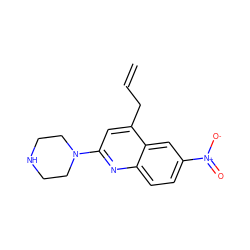 C=CCc1cc(N2CCNCC2)nc2ccc([N+](=O)[O-])cc12 ZINC000013439737