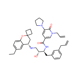 C=CCc1cccc(C[C@H](NC(=O)c2cc(N3CCCC3)c(=O)n(CC=C)c2)[C@H](O)CN[C@H]2CC3(CCC3)Oc3ccc(CC)cc32)c1 ZINC000096273407