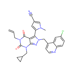 C=CCn1c(=O)c2c(-c3cc(C#N)cn3C)n(Cc3ccnc4ccc(Cl)cc34)nc2n(CC2CC2)c1=O ZINC000084732567