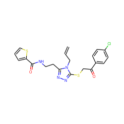 C=CCn1c(CCNC(=O)c2cccs2)nnc1SCC(=O)c1ccc(Cl)cc1 ZINC000002881575