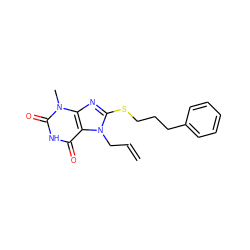 C=CCn1c(SCCCc2ccccc2)nc2c1c(=O)[nH]c(=O)n2C ZINC000012647926