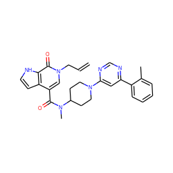 C=CCn1cc(C(=O)N(C)C2CCN(c3cc(-c4ccccc4C)ncn3)CC2)c2cc[nH]c2c1=O ZINC001772618457