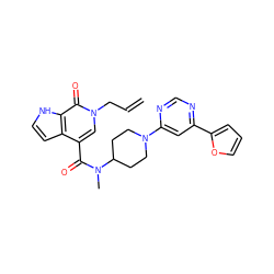 C=CCn1cc(C(=O)N(C)C2CCN(c3cc(-c4ccco4)ncn3)CC2)c2cc[nH]c2c1=O ZINC001772584291