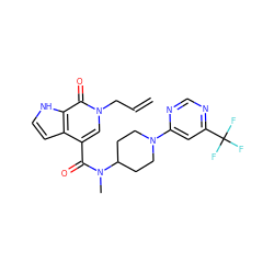 C=CCn1cc(C(=O)N(C)C2CCN(c3cc(C(F)(F)F)ncn3)CC2)c2cc[nH]c2c1=O ZINC001772594176