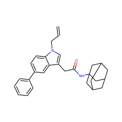 C=CCn1cc(CC(=O)NC23CC4CC(CC(C4)C2)C3)c2cc(-c3ccccc3)ccc21 ZINC000084731166