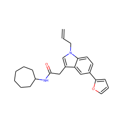 C=CCn1cc(CC(=O)NC2CCCCCC2)c2cc(-c3ccco3)ccc21 ZINC000084740403