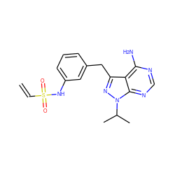 C=CS(=O)(=O)Nc1cccc(Cc2nn(C(C)C)c3ncnc(N)c23)c1 ZINC000095564454