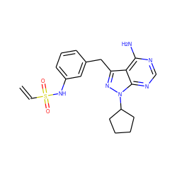 C=CS(=O)(=O)Nc1cccc(Cc2nn(C3CCCC3)c3ncnc(N)c23)c1 ZINC000148189018