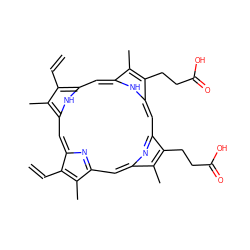 C=Cc1c(C)c2cc3nc(cc4[nH]c(cc5[nH]c(cc1n2)c(C)c5C=C)c(C)c4CCC(=O)O)c(CCC(=O)O)c3C ZINC000100235333