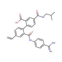 C=Cc1ccc(-c2ccc(C(=O)NCC(C)C)cc2C(=O)O)c(C(=O)Nc2ccc(C(=N)N)cc2)c1 ZINC000003971974