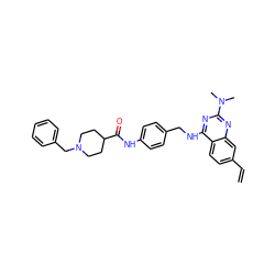 C=Cc1ccc2c(NCc3ccc(NC(=O)C4CCN(Cc5ccccc5)CC4)cc3)nc(N(C)C)nc2c1 ZINC000144599075