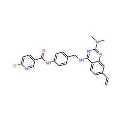 C=Cc1ccc2c(NCc3ccc(NC(=O)c4ccc(Cl)nc4)cc3)nc(N(C)C)nc2c1 ZINC000143444351