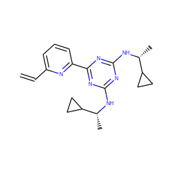 C=Cc1cccc(-c2nc(N[C@H](C)C3CC3)nc(N[C@H](C)C3CC3)n2)n1 ZINC000223110397