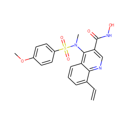 C=Cc1cccc2c(N(C)S(=O)(=O)c3ccc(OC)cc3)c(C(=O)NO)cnc12 ZINC000013489435