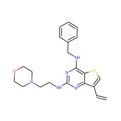 C=Cc1csc2c(NCc3ccccc3)nc(NCCN3CCOCC3)nc12 ZINC000198490664