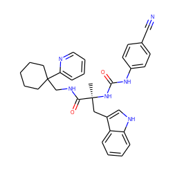 C[C@@](Cc1c[nH]c2ccccc12)(NC(=O)Nc1ccc(C#N)cc1)C(=O)NCC1(c2ccccn2)CCCCC1 ZINC000026578163