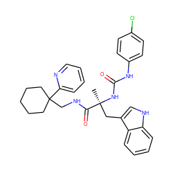 C[C@@](Cc1c[nH]c2ccccc12)(NC(=O)Nc1ccc(Cl)cc1)C(=O)NCC1(c2ccccn2)CCCCC1 ZINC000026577765