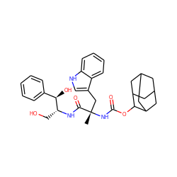 C[C@@](Cc1c[nH]c2ccccc12)(NC(=O)OC1C2CC3CC(C2)CC1C3)C(=O)N[C@H](CO)[C@H](O)c1ccccc1 ZINC000026164321