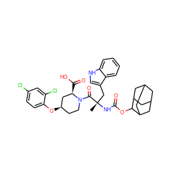 C[C@@](Cc1c[nH]c2ccccc12)(NC(=O)OC1C2CC3CC(C2)CC1C3)C(=O)N1CC[C@@H](Oc2ccc(Cl)cc2Cl)C[C@H]1C(=O)O ZINC000029213940