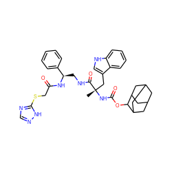 C[C@@](Cc1c[nH]c2ccccc12)(NC(=O)OC1C2CC3CC(C2)CC1C3)C(=O)NC[C@@H](NC(=O)CSc1ncn[nH]1)c1ccccc1 ZINC000026575698