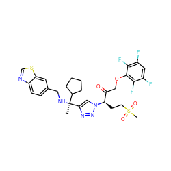 C[C@@](NCc1ccc2ncsc2c1)(c1cn([C@H](CCS(C)(=O)=O)C(=O)COc2c(F)c(F)cc(F)c2F)nn1)C1CCCC1 ZINC000473170816