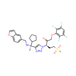C[C@@](NCc1ccc2occc2c1)(c1cn([C@H](CCS(C)(=O)=O)C(=O)COc2c(F)c(F)cc(F)c2F)nn1)C1CCCC1 ZINC000473172849