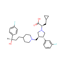 C[C@@](O)(CCC1CCN(C[C@H]2CN([C@H](CC3CC3)C(=O)O)C[C@@H]2c2cccc(F)c2)CC1)c1ccc(F)cc1 ZINC000028235861