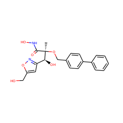 C[C@@](OCc1ccc(-c2ccccc2)cc1)(C(=O)NO)[C@@H](O)c1cc(CO)on1 ZINC000084604368