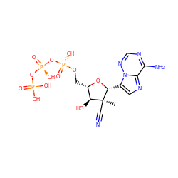 C[C@@]1(C#N)[C@@H](c2cnc3c(N)ncnn23)O[C@@H](CO[P@](=O)(O)O[P@](=O)(O)OP(=O)(O)O)[C@@H]1O ZINC001772577601