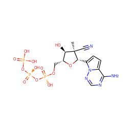 C[C@@]1(C#N)[C@H](O)[C@@H](CO[P@@](=O)(O)O[P@@](=O)(O)OP(=O)(O)O)O[C@H]1c1ccc2c(N)ncnn12 ZINC000210873007