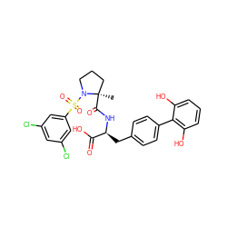 C[C@@]1(C(=O)N[C@@H](Cc2ccc(-c3c(O)cccc3O)cc2)C(=O)O)CCCN1S(=O)(=O)c1cc(Cl)cc(Cl)c1 ZINC000026643905