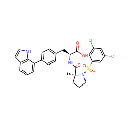 C[C@@]1(C(=O)N[C@@H](Cc2ccc(-c3cccc4cc[nH]c34)cc2)C(=O)O)CCCN1S(=O)(=O)c1cc(Cl)cc(Cl)c1 ZINC000026643707