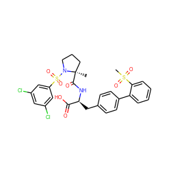 C[C@@]1(C(=O)N[C@@H](Cc2ccc(-c3ccccc3S(C)(=O)=O)cc2)C(=O)O)CCCN1S(=O)(=O)c1cc(Cl)cc(Cl)c1 ZINC000026580167