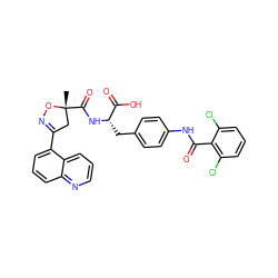 C[C@@]1(C(=O)N[C@@H](Cc2ccc(NC(=O)c3c(Cl)cccc3Cl)cc2)C(=O)O)CC(c2cccc3ncccc23)=NO1 ZINC000059630252