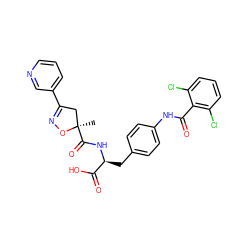 C[C@@]1(C(=O)N[C@@H](Cc2ccc(NC(=O)c3c(Cl)cccc3Cl)cc2)C(=O)O)CC(c2cccnc2)=NO1 ZINC000059630262