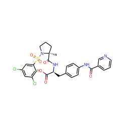 C[C@@]1(C(=O)N[C@@H](Cc2ccc(NC(=O)c3cccnc3)cc2)C(=O)O)CCCN1S(=O)(=O)c1cc(Cl)cc(Cl)c1 ZINC000029551240