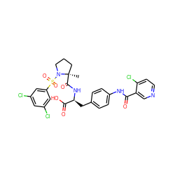 C[C@@]1(C(=O)N[C@@H](Cc2ccc(NC(=O)c3cnccc3Cl)cc2)C(=O)O)CCCN1S(=O)(=O)c1cc(Cl)cc(Cl)c1 ZINC000029551236