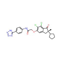 C[C@@]1(C2CCCC2)Cc2cc(OCC(=O)Nc3ccc(-c4nnn[nH]4)cc3)c(Cl)c(Cl)c2C1=O ZINC000028339267