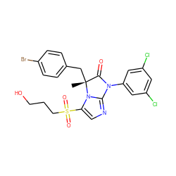 C[C@@]1(Cc2ccc(Br)cc2)C(=O)N(c2cc(Cl)cc(Cl)c2)c2ncc(S(=O)(=O)CCCO)n21 ZINC000028462380