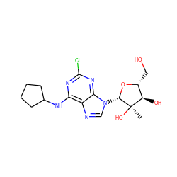 C[C@@]1(O)[C@H](O)[C@@H](CO)O[C@H]1n1cnc2c(NC3CCCC3)nc(Cl)nc21 ZINC000007992852